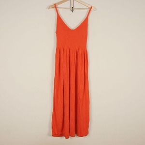 Mara Hoffman Poppy Red Orange Delilah Modal Knit Midi Deep V Sleeveless Dress S